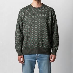 Grunge 90s Wool Blend Geometric Retro Sweater Streetwear Minimalist Crewneck L